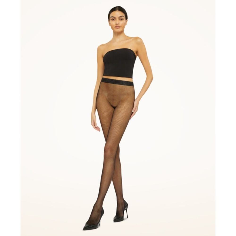 Wolford Women's XS Black Twenties Econyl Fishnet Matte Tights Luxury Italy B20-6